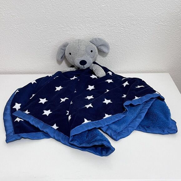 Cloud Island Puppy Dog Large Blue Security Blanket Satin Trim Lovey Lovie Stars - Picture 1 of 10